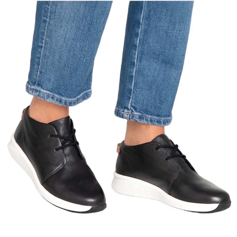 EUC CLARKS 👟 Unstructured Un Río Mid Leather Dress Sneakers - Picture 1 of 8